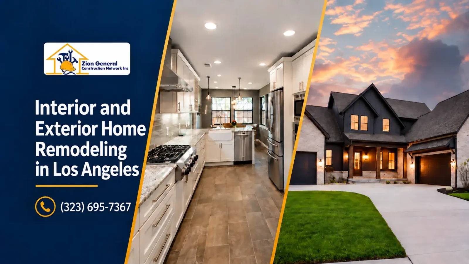 Zion General Construction Network Inc. provides interior and exterior home remodeling services in Los Angeles. You work directly with our team to discuss your goals, plan the improvements, and complete the remodeling work. Call (323) 695-7367 to discuss your project.